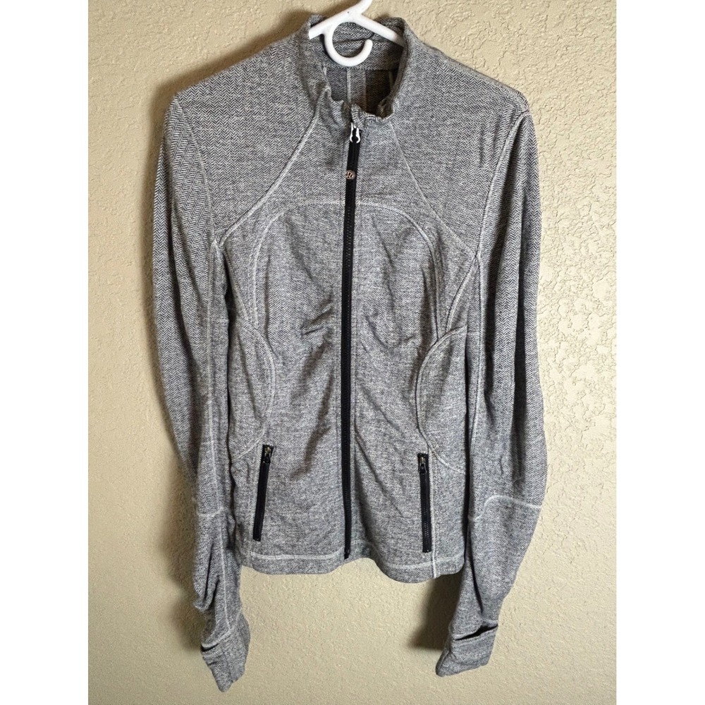 Lululemon Define Jacket Women 8 Gray Herringbone Full Zip Thumbholes W4211S